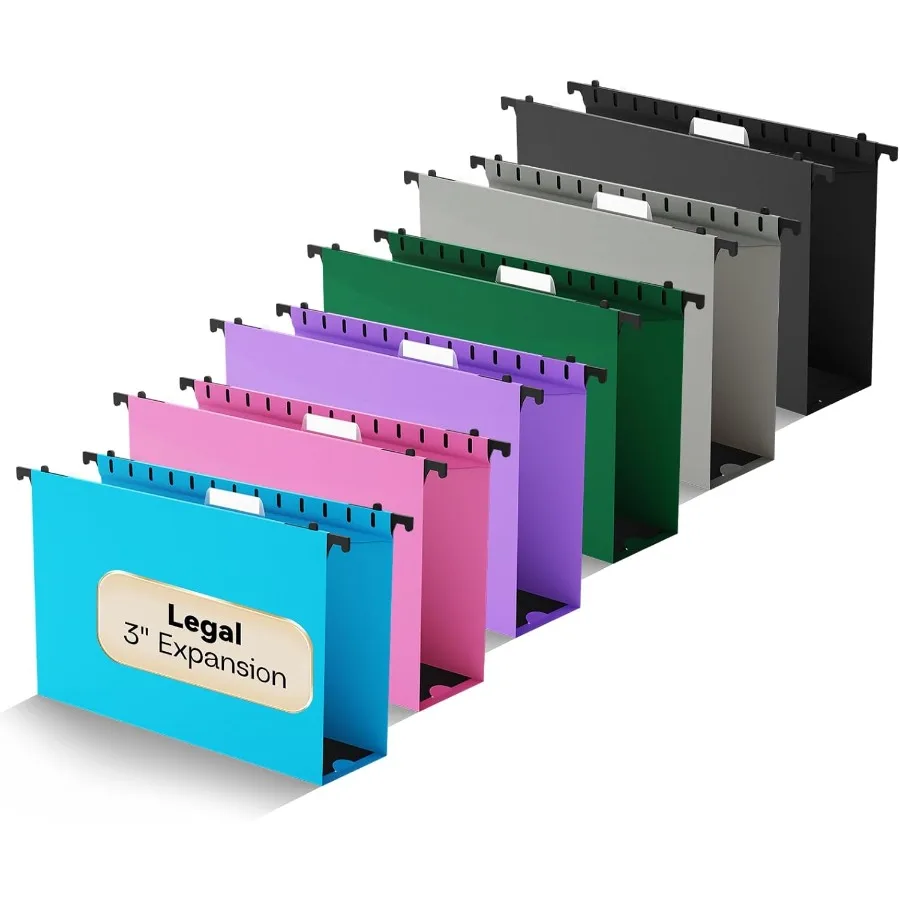مجلدات ملفات معلقة بحجم قانوني من البلاستيك، 3 مجلدات تعليق معززة شديدة التحمل مع علامات تبويب قابلة للتعديل لـ