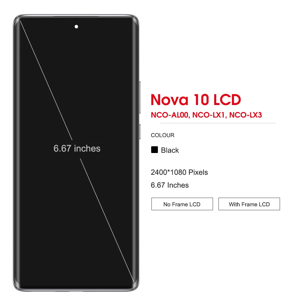 6.67'' New For Huawei Nova 10 SE LCD BNE-LX1 Display Screen Touch Panel Digitizer Frame For Huawei Nova 10 Display NCO-AL00