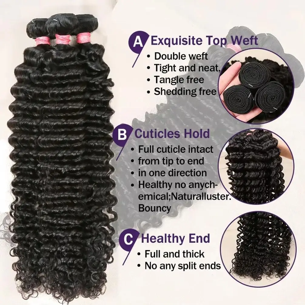 10-32inch Deep Wave Bundles 100% Human Hair Brazilian Weaving Virgin Human Hair Natural Hair Extensions Curly Human Hair Bundles