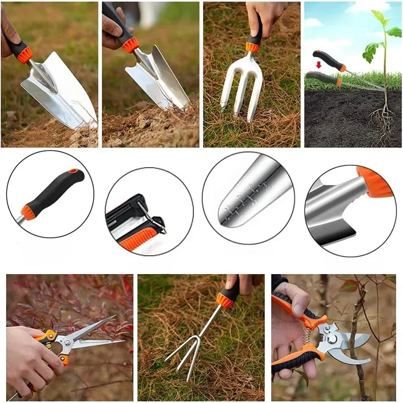 Herramienta de trabajo de jardín resistente al aire libre, juego de herramientas de jardín de regalo de jardinería de acero inoxidable de 10 piezas con bolsa