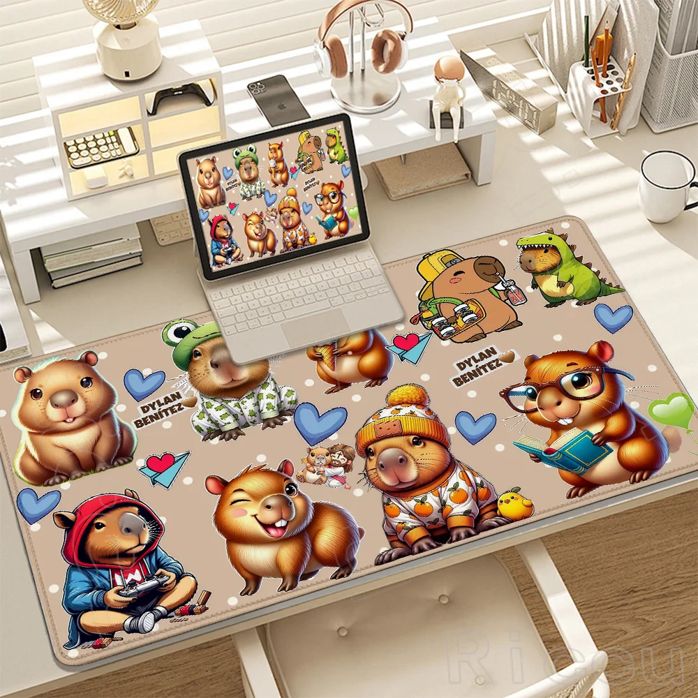 

Коврик для мыши XXL с HD-печатью милой капибары, нескользящий, резиновый, для геймеров, компьютерных и ПК-аксессуаров, расширяемый коврик для стола, для ноутбука, офисный коврик