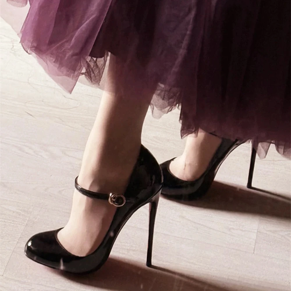 New Arrival 12cm/10cm High Heels Cute Mary Jane Black Ankle Strap Stilettos Round toe Comfort Pumps Party Shoes Ladies