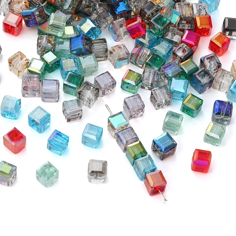 10pcs Fashion Square Beads Glass Cube Loose Bead 1mm Hole DIY Handmade for Jewelry Making Bracelet Necklace Accessories