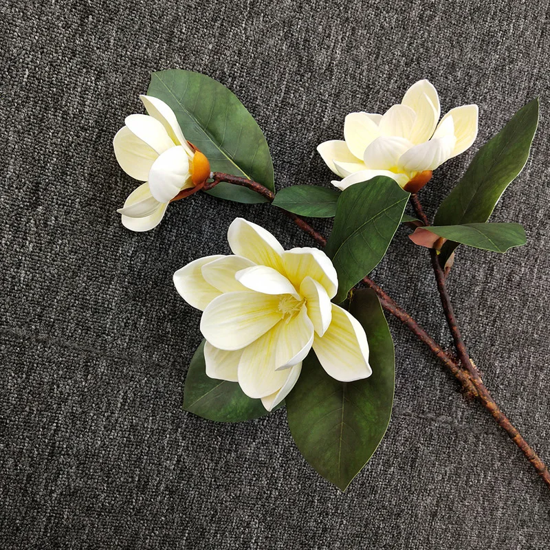 3Heads/branch Artificial Magnolia Flowers For White Wedding Home Tabel Decoration Silk Flower For Office Party Decor Fake Flower