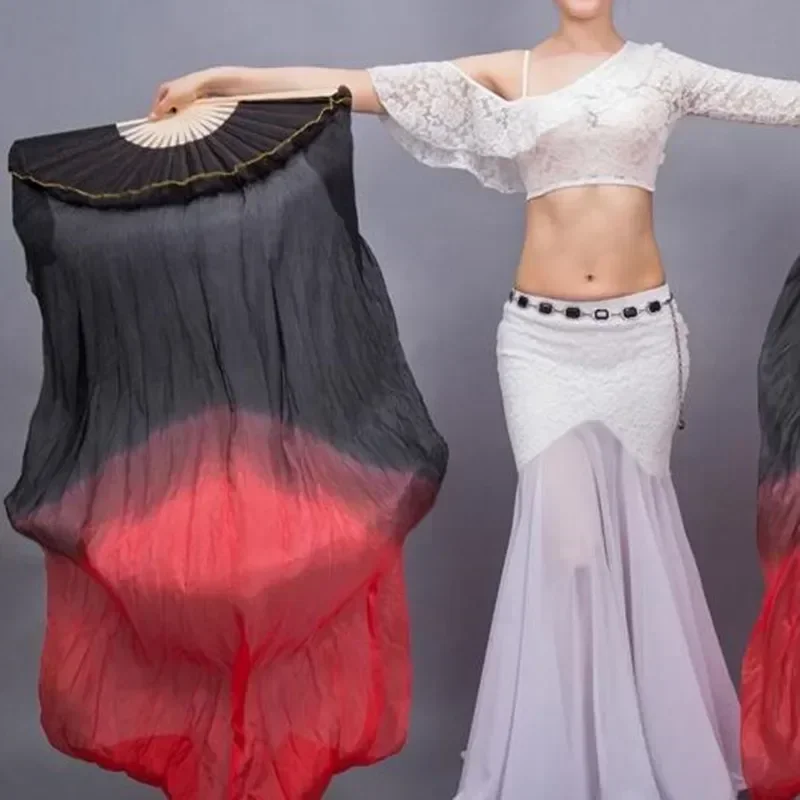 Hot Verkoop Fire Flame Imitatie Zijde Fan Sluier 1 Paar (1L + 1R) Goedkope Polyester Bamboe Lange Fan Buikdans Show Props