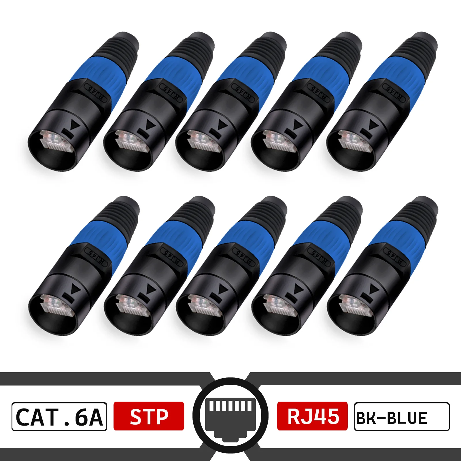 10pcs STP RJ45 8P8C CAT.6A Crystal Jack+10pcs Waterproof RJ45 Male Plug LAN Network Ethernet Ethercon Connector Wire Connectors