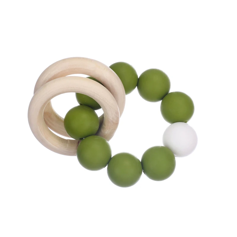 1Pcs Food Grade Colorful Baby Silicone Bracelet Rattle Toys Wooden Teether Round Ring For Baby Nursing Molar Teething Wristband