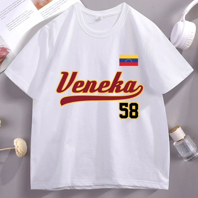 Veneka Venezuela Tshirt Men Women Pride Crewneck T Shirt Venezuela Flag 58 Retro Baseball Style Pullover T-shirt Streetwear