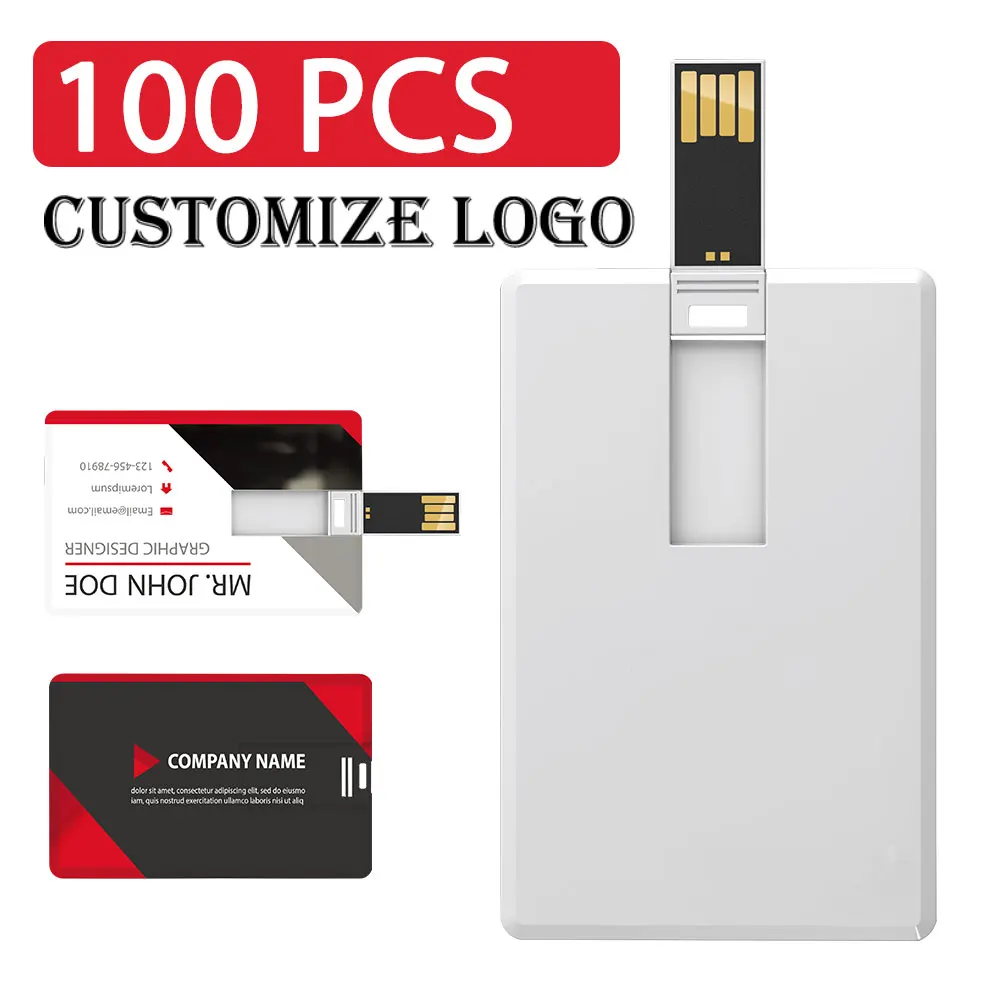 100Pcs Credit Card Model USB Flash Drive 16GB Memory Card 32GB 64GB Pendrive USB Stick Pen Drive Free Custom Logo Color Printing