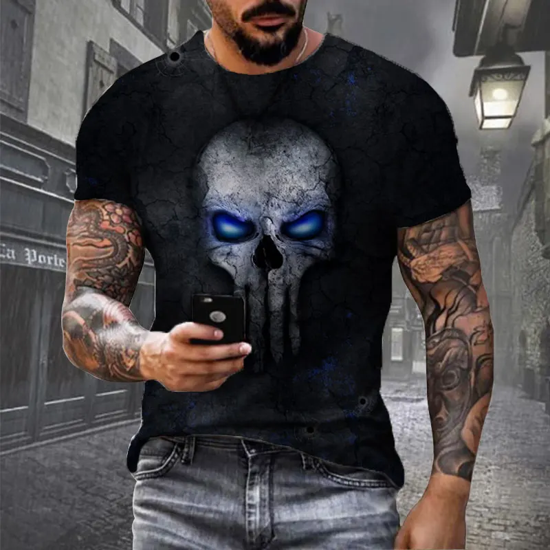 

Personalized Punk Black T-shirt Skull Mask Printed Men's Short Sleeve Casual O Neck Polyester T shirts Hip Hop Oversized T shirt