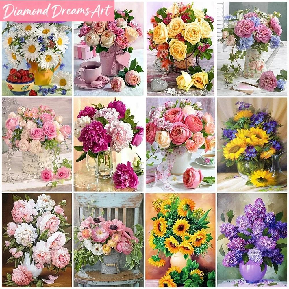 Frameless, DIY Diamond Painting Rose Flower Cross Stitch Sun