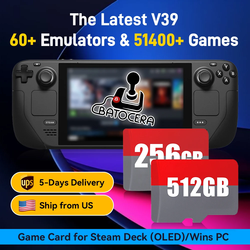 JMachen 512GB Game TF Card for Steam Deck/Windows Handheld/PC Batocera.Linux 37 with 51400+ Retro Games for PS3/PS2/PS1/PSP/MAME