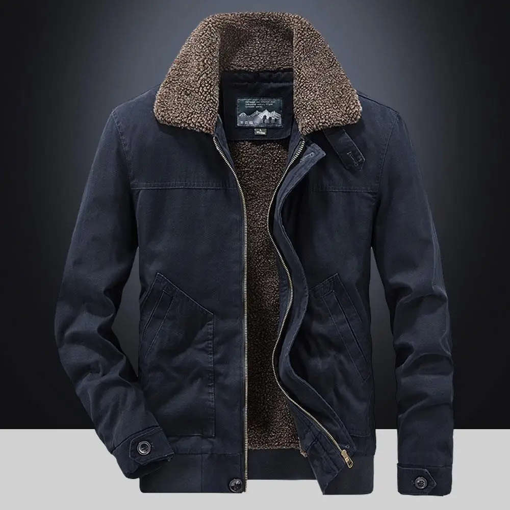 Jaqueta de lã de cordeiro quente masculina com pelúcia adicionada e espessada, Gola Workwear, Roupas de inverno