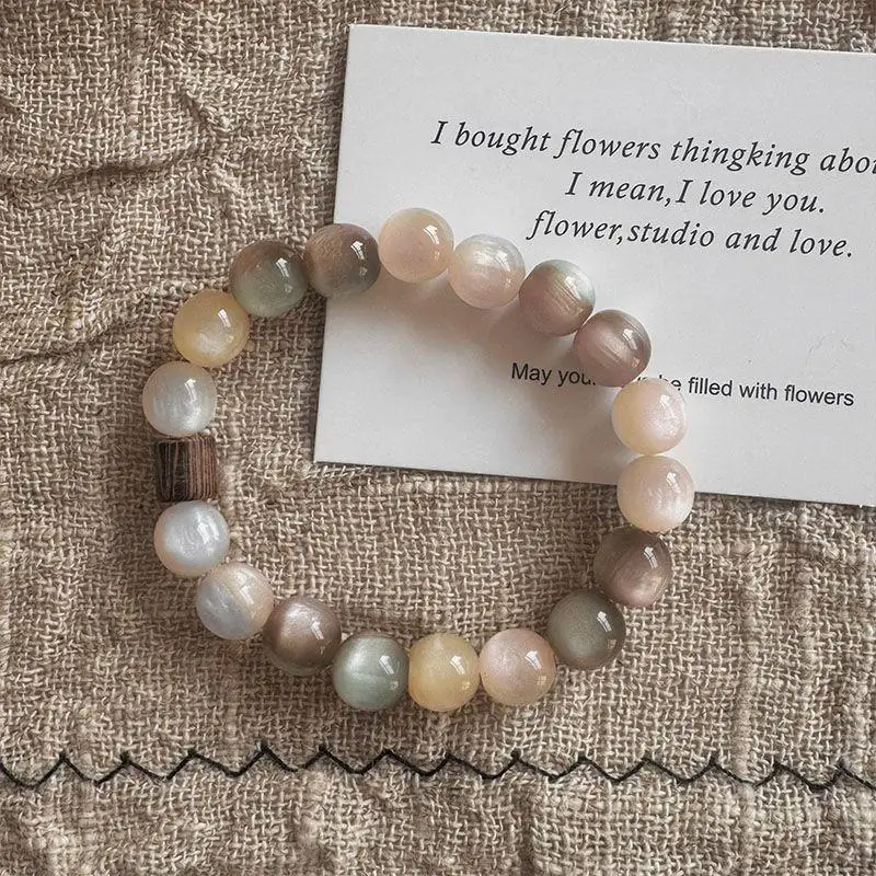 Vintage Pink Brown Beaded Bracelet Durable Non-Fading Fashion Jewelry for Women Outdoor Activity Wear Gift for Lady Friends