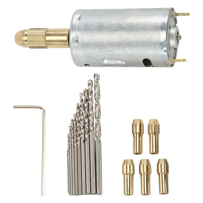 N96R Mini Electric Hand Drill Bit Set DC 12V Motor 0.5-3Mm HSS Twist Drill Bit With 5Pcs Chuck Collets Fits Drilling Hole Saw