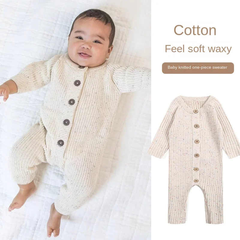 Baby Autumn Jumpsuit Infant Long Sleeve Button Body Suit Rompers Baby Knitted Jumpsuits Winter Baby Boy Clothes