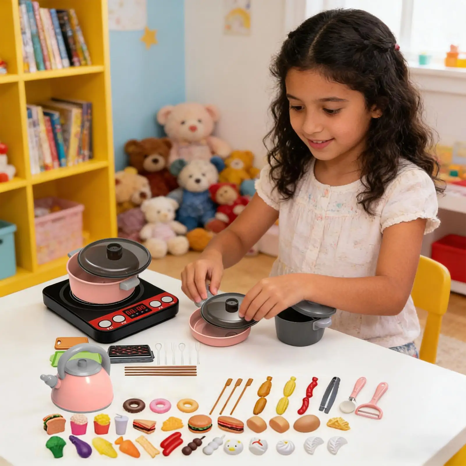 Speelkeukenaccessoires 71 stuks Doe alsof kookpotten Pannen met geluid Keukenaccessoires voor 3-8 jaar oude meisjes Jongens