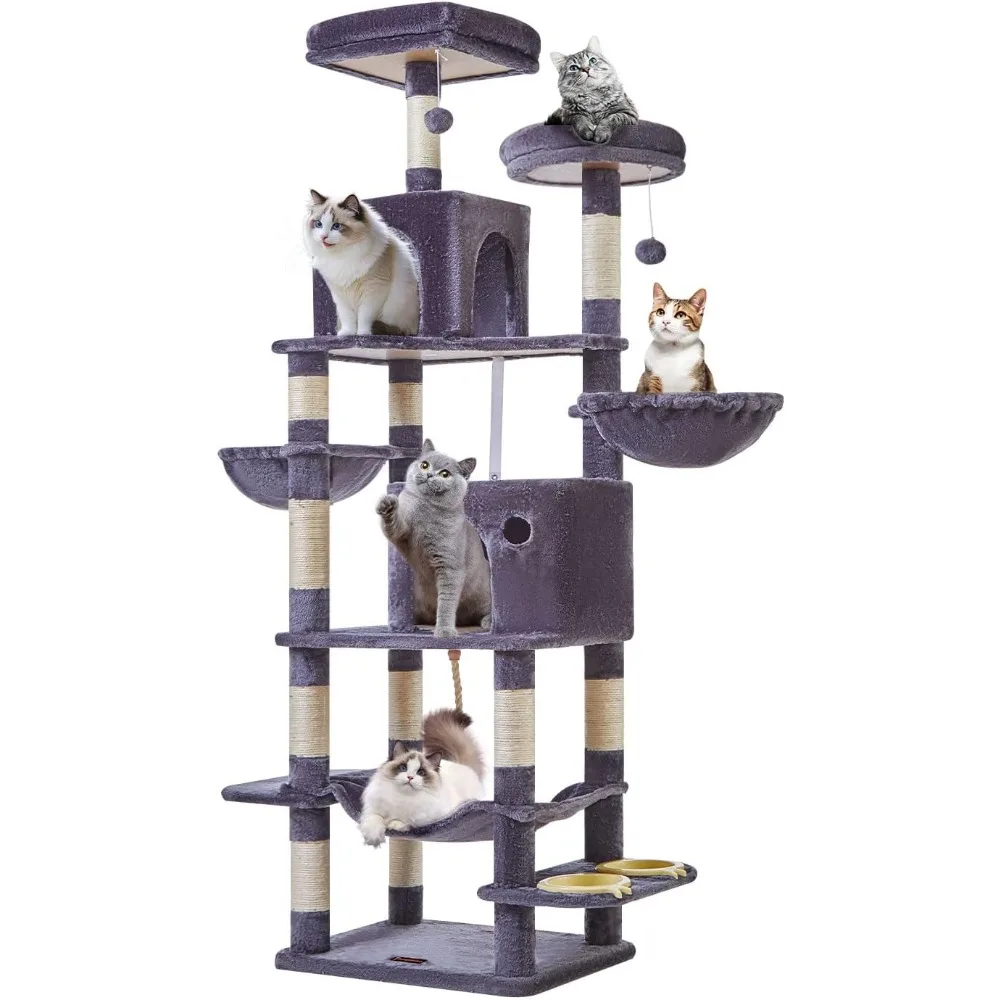 

Taoqimiao 76-Inch Cat Tree Cat Tower for Indoor Cats, Plush Multi-Level Cat Condo with 12 Scratching Posts, 2 Perches, 2 Caves,