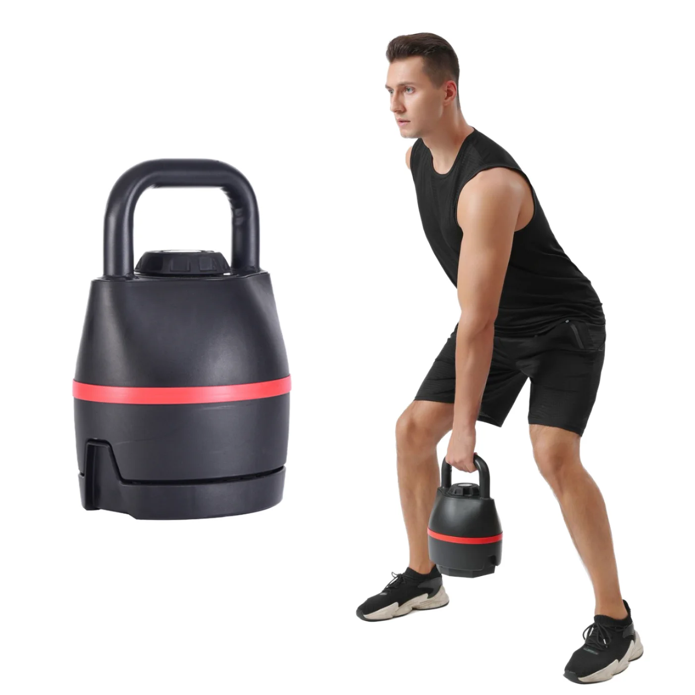 Adjustable Dumbbell Kettlebell, 6 Weight Levels, 40 Lbs 18 Kgs, Quick Change Free Weights, Gym Fitness Equipment