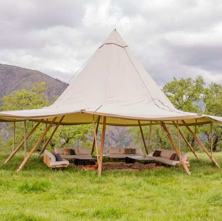 Luxury Canvas Tipi Teepee Tent Waterproof Outdoor Glamping Tent Wood Pole Resort Wedding Event Party Custom Design