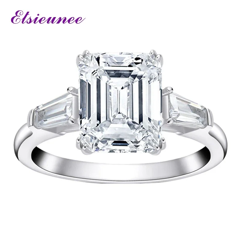 

ELSIEUNEE 925 Sterling Silver 8*10MM 4ct Asscher Cut 5A Zircon Rings for Women 18k White Gold Plated Wedding Party Fine Jewelry