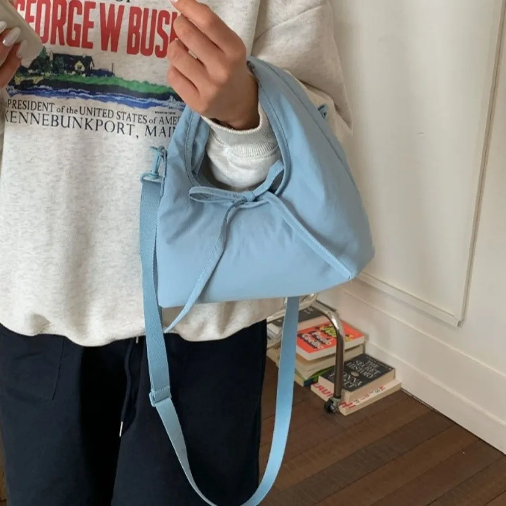 

Нейлоновая сумка через плечо в корейском стиле, большая вместительная повседневная сумка-пельмень, однотонная сумка-багет из оксфордской ткани для девочек