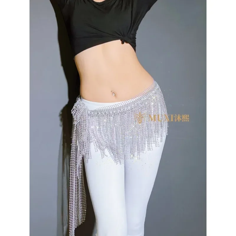 맞춤형 여성의 섹시한 밸리 댄스 벨트 반짝 이는 다이아몬드 술 엉덩이 스카프 허리 체인 허리 스카프 스트레이트 용어 삼바 카니발 세트