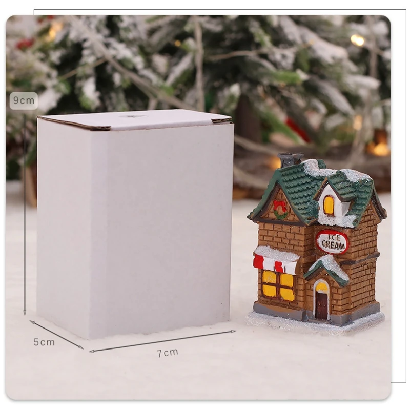 1Pc Mini Christmas House Light Miniature Landscape Resin House Ornaments For Kids Bedroom Home Decorations Xmas New Year Gift