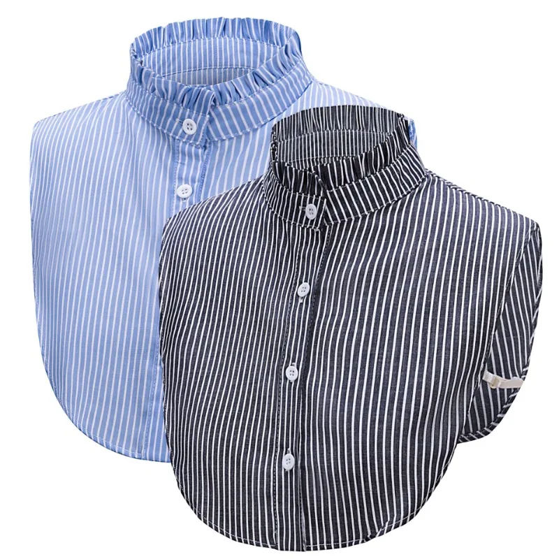 Womens Classic Striped Detachable Ruffles Stand Fake Collar Shirt Dickey Half Blouse False Collar for Lady Girls Mens Gifts