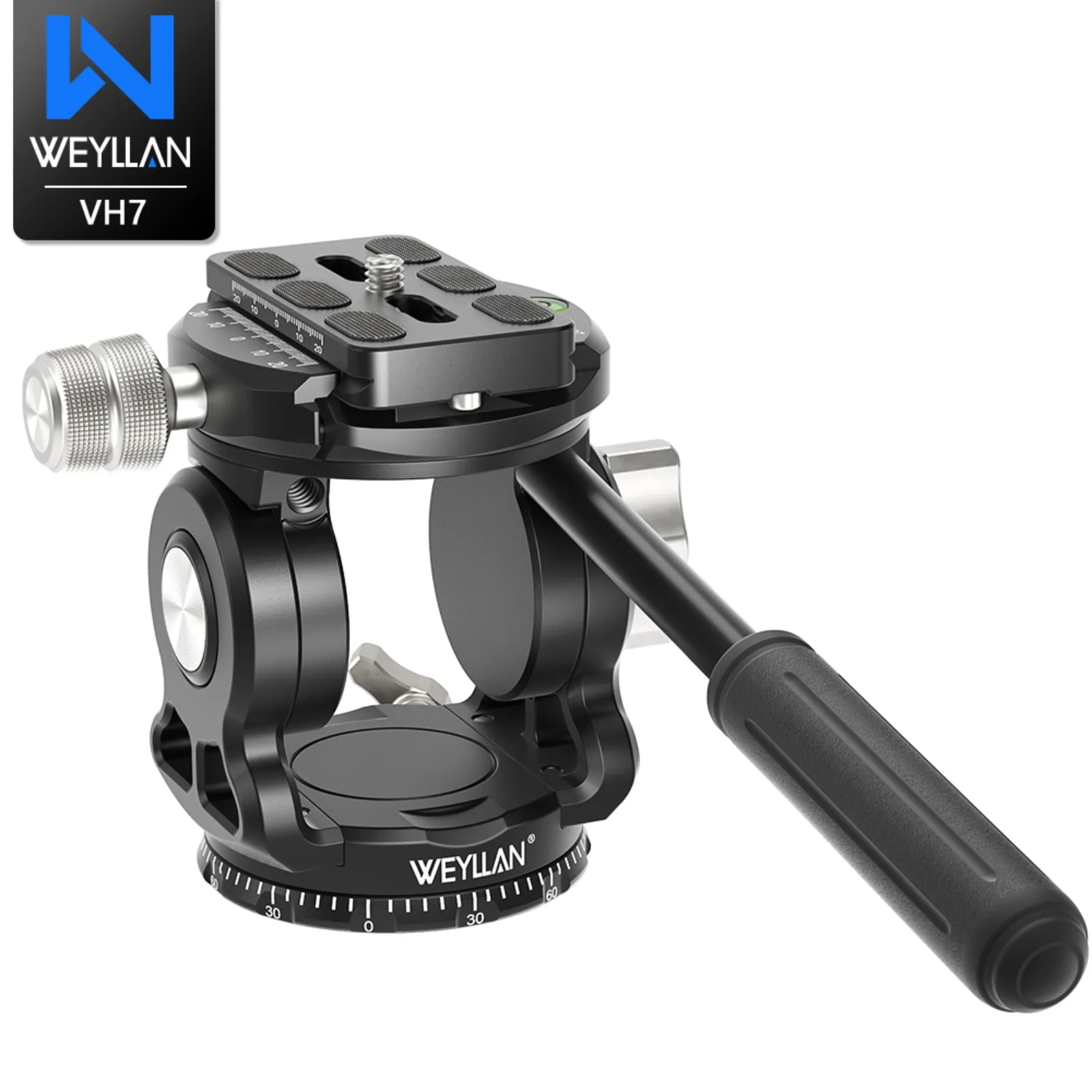 WEYLLAN Panoramic Tripod Head VH7 CNC Lightweight Compact Fluid Video Head with Arca Swiss Quick Release Plate for DSLR Camera