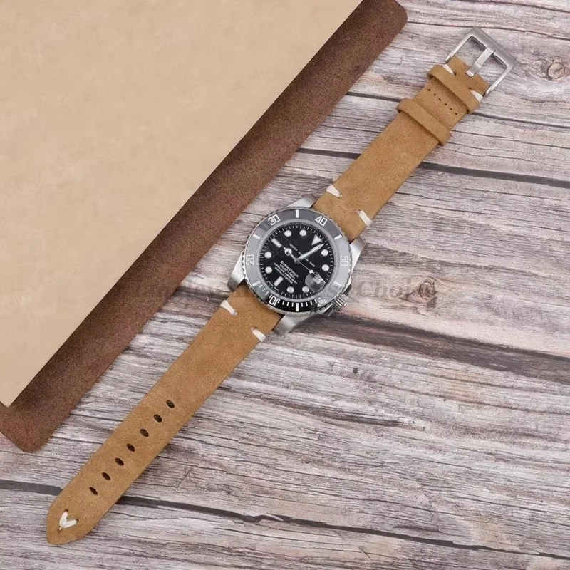 جلد الغزال حزام ل Seiko لساعة هواوي GT3/GT4 حزام (استيك) ساعة خمر سوار اليدوية خياطة الأساور 18 مللي متر 20 مللي متر 22 مللي متر
