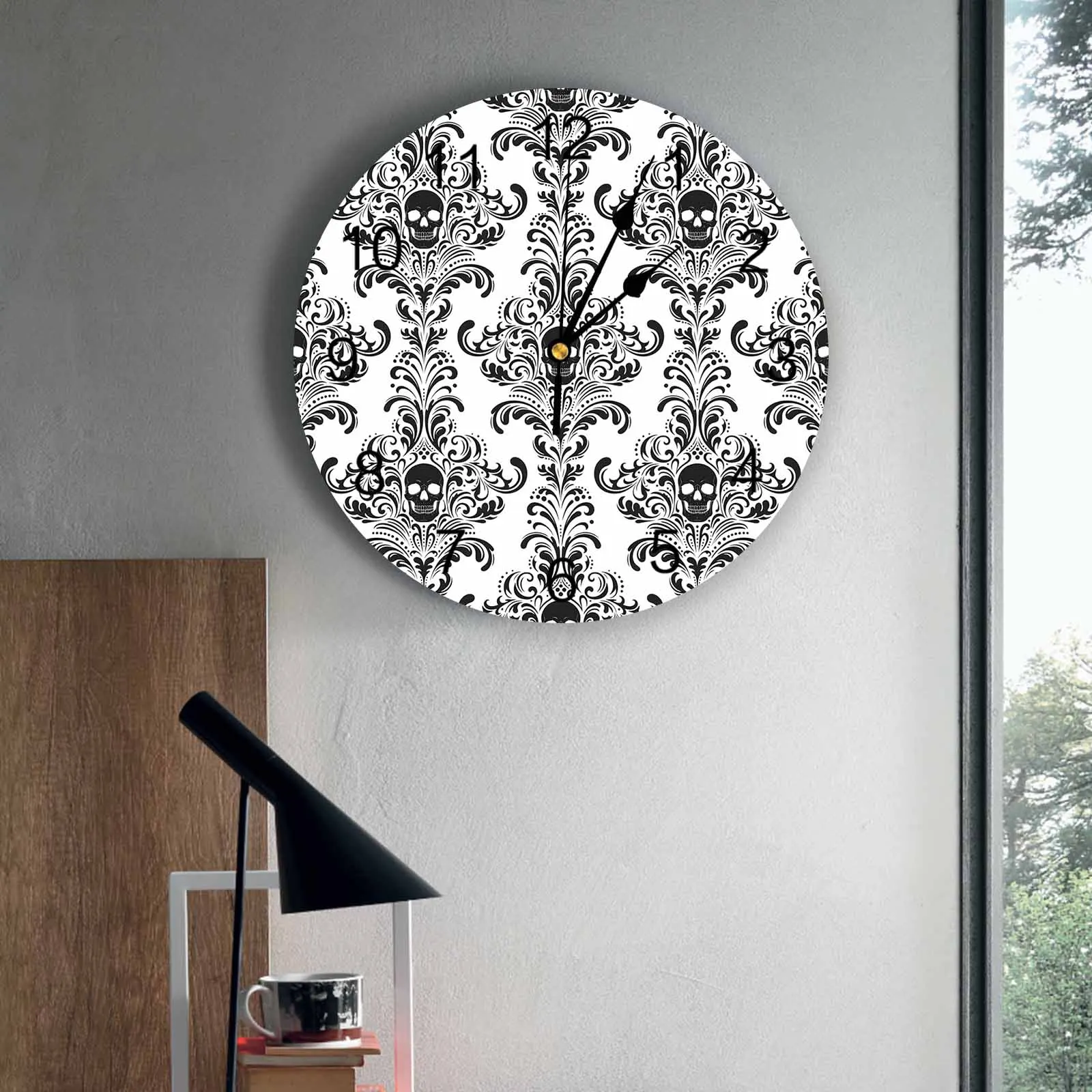 

Bedroom Wall Clocks White Background Skull Pattern Living Room Clocks Ornaments Baby Room Study Mute Wall Clocks