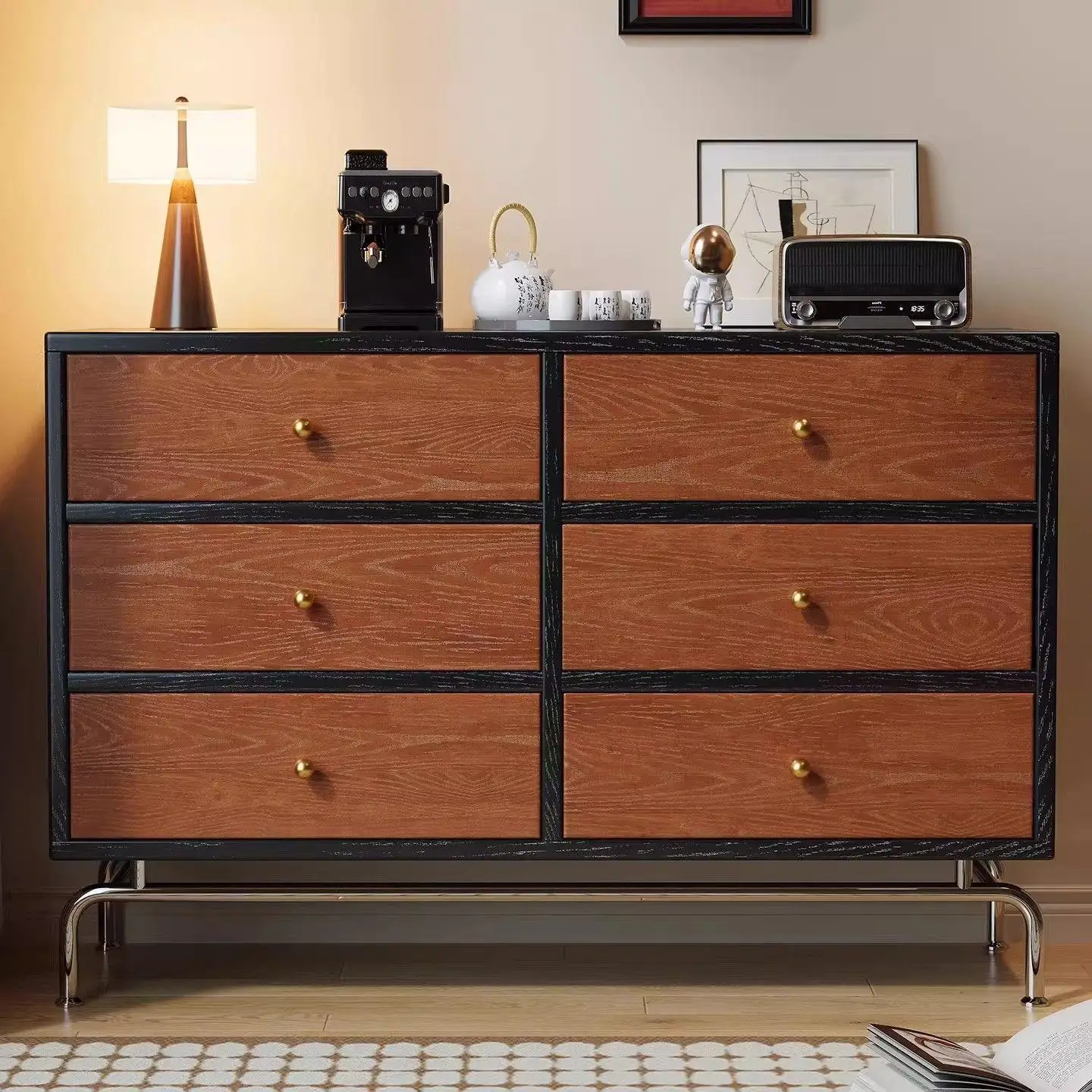 CX all solid wood six pumps, living room wall storage cabinet, bedroom bedside locker