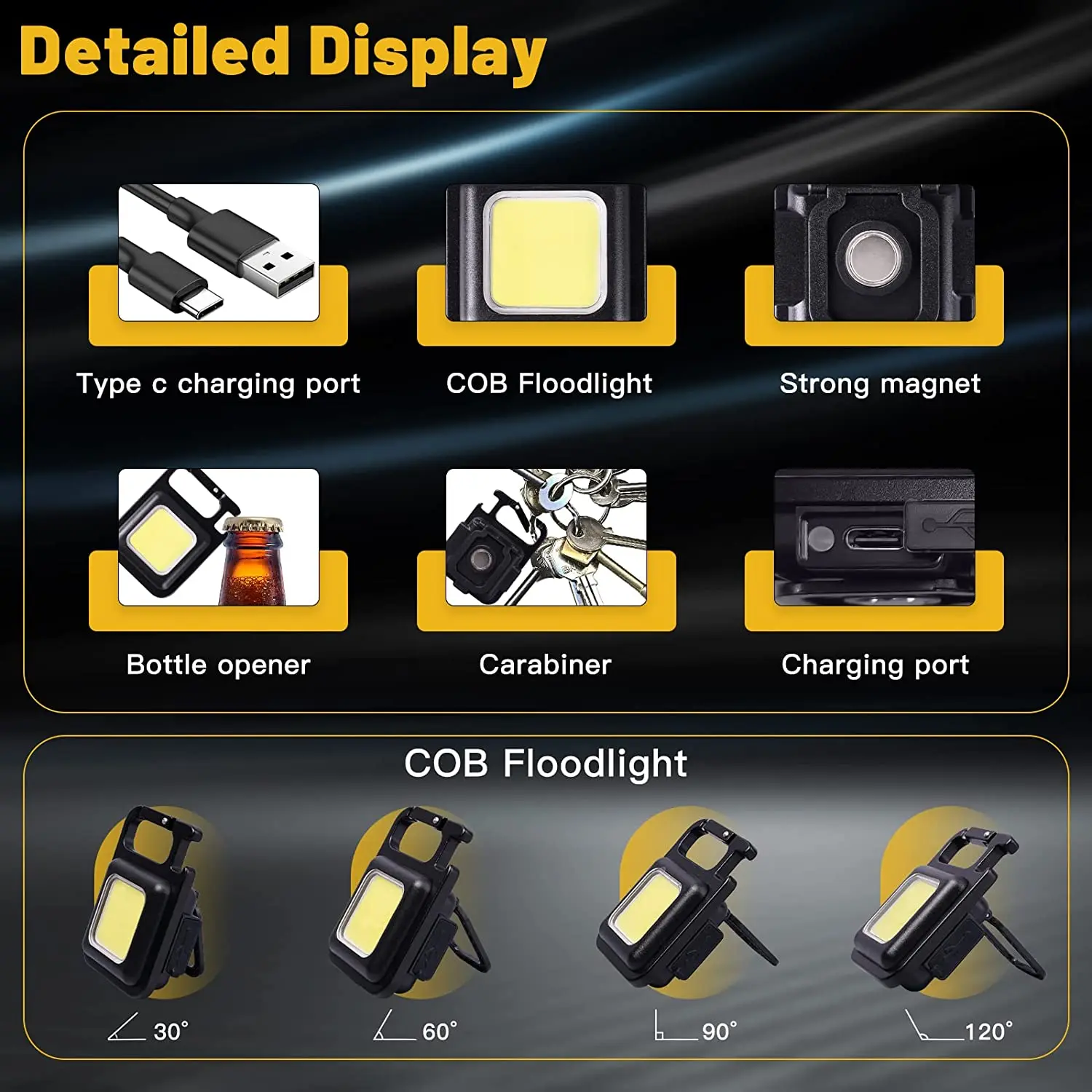 Đèn Pin LED Mini Làm Việc Đèn Sạc Chói COB Móc Khóa Ánh Sáng Đèn Pin Di Động Cắm Trại Ngoài Trời Ánh Sáng Nhỏ Miếng Dán Chống Nắng Tĩnh