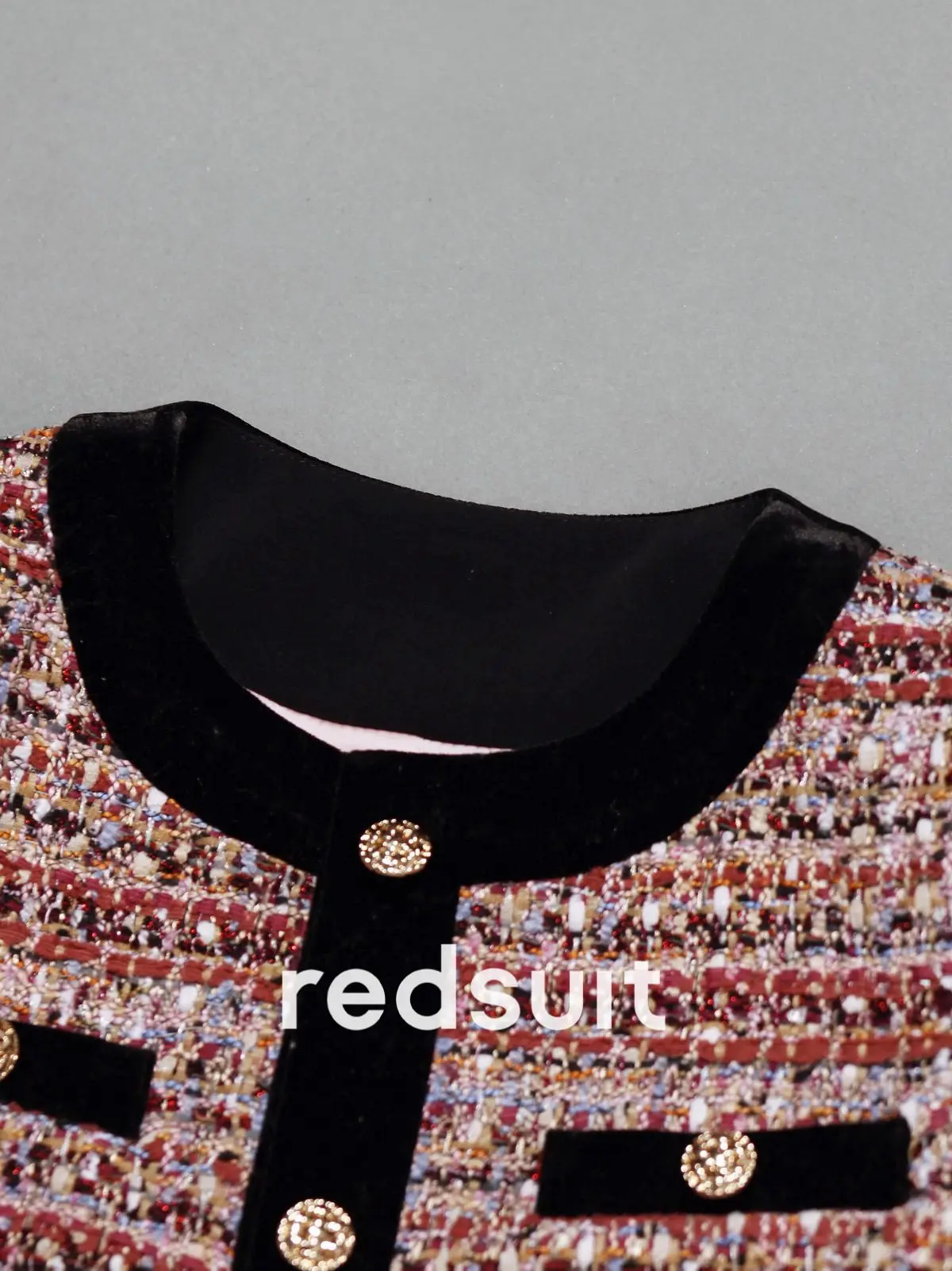 New Multi color mixed woven contrasting velvet round neck gold buckle short jacket top Custom Size