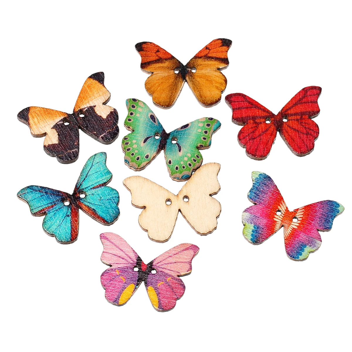 

50pcs Natural Wood Sewing Buttons Scrapbooking 2 Holes Butterfly Mixed Color Buttons For Women DIY Sewing Accessories 28mmx21mm