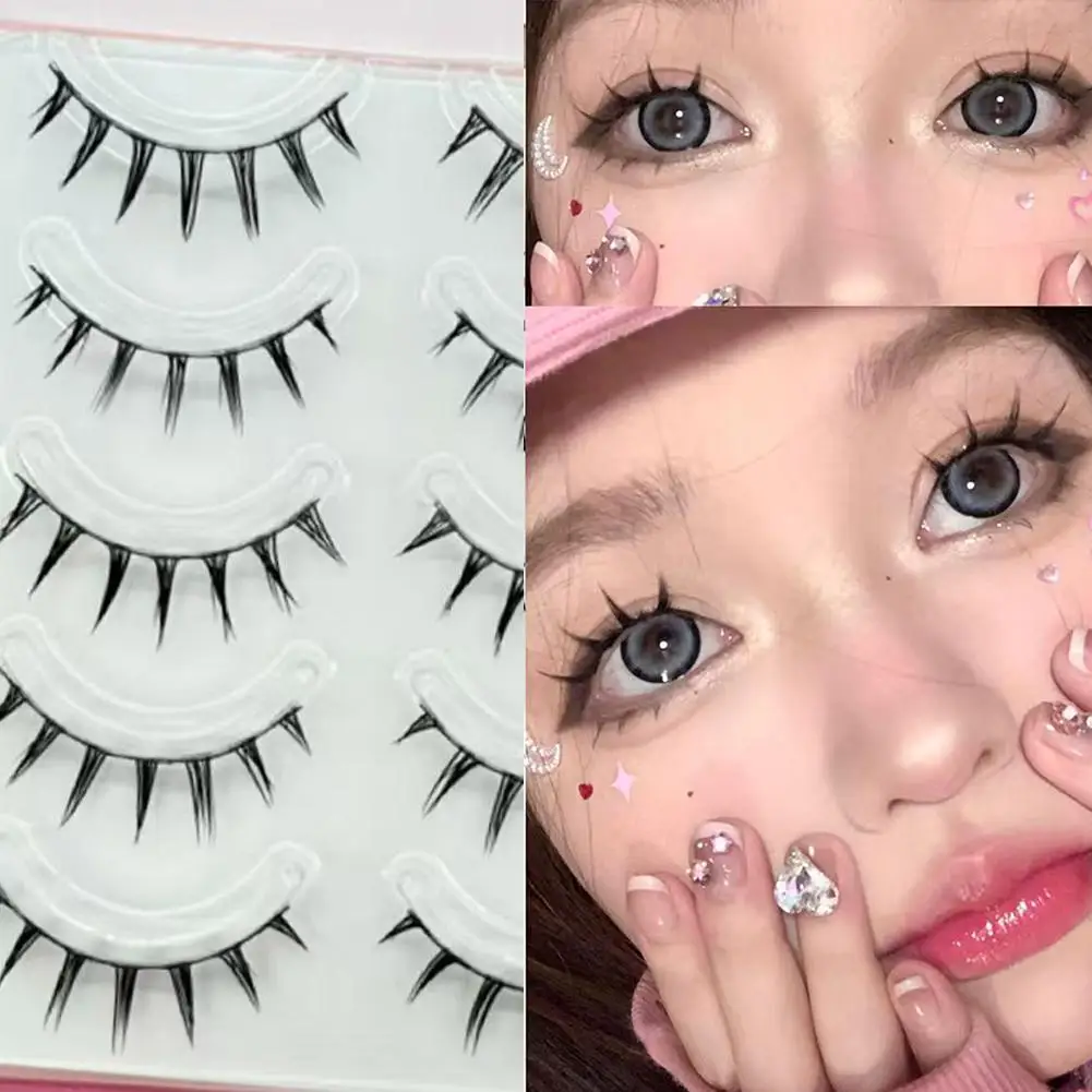 5 paia di ciglia finte ad aria Manga Anime ciglia di estensione fascia sottile trasparente ciglia cosplay appuntite bagnate accessori per il trucco