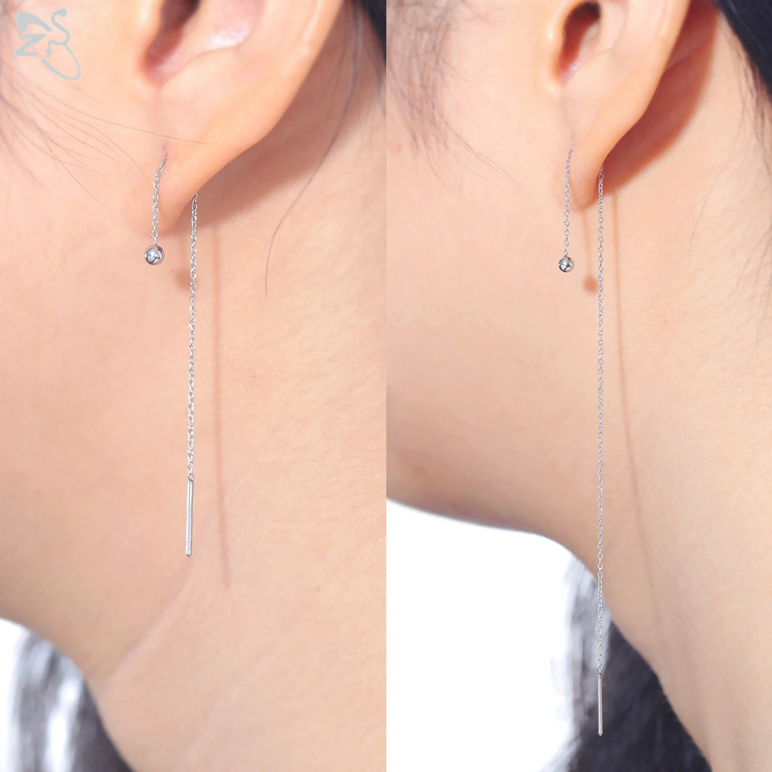 AOEDEJ 1 PC 20G Stainless Steel Ear Wire For Women Girl Silver Color Long Tassel Pendant Earrings Chain Earring Piercing Jewelry