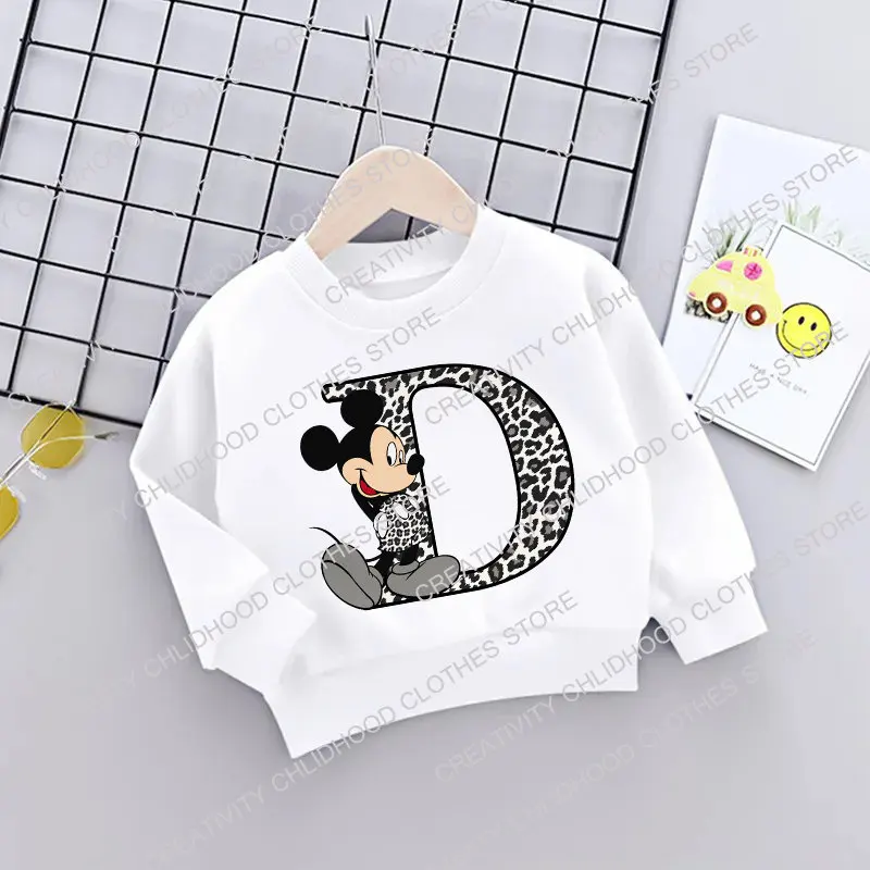 Mickey Children Sweatshirts Letter A B C D Name Combination Casual Clothes Kawaii Cartoons Pullover Girl Boy Kid Sportswear Tops