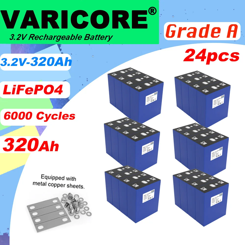 

24x VariCore 3,2 В 320 Ач Lifepo4 Батарея Литий-железо-фосфатный для 12 В 24 В Гольф-кар Путешествия Солнечные батареи для кемперов RV Класс A