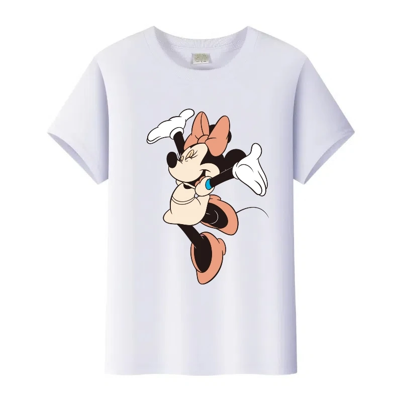 

Kawaii Disney Микки Маус Минни Графическая одежда Детская футболка с короткими рукавами Семейные футболки Блузка для девочек Топ 90-х годов Женская футболка с круглым вырезом