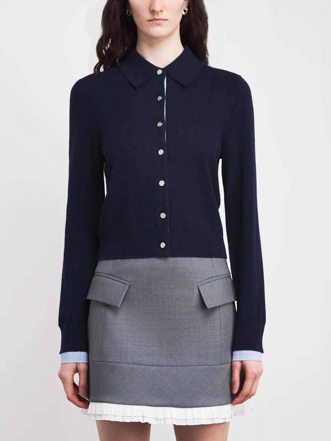 

Spring 2026 Early Collar Knitted Sweater Single Button Open Cardigan INS Sle Plaid Cuffs Wool Blend Long Sve Warmth