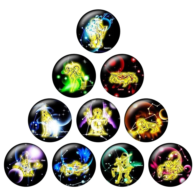 24pcs 12 Zodiac Signs Constellation Round Photo Glass Cabochon Demo Flat Back Making Findings Jewelry Accessories H015