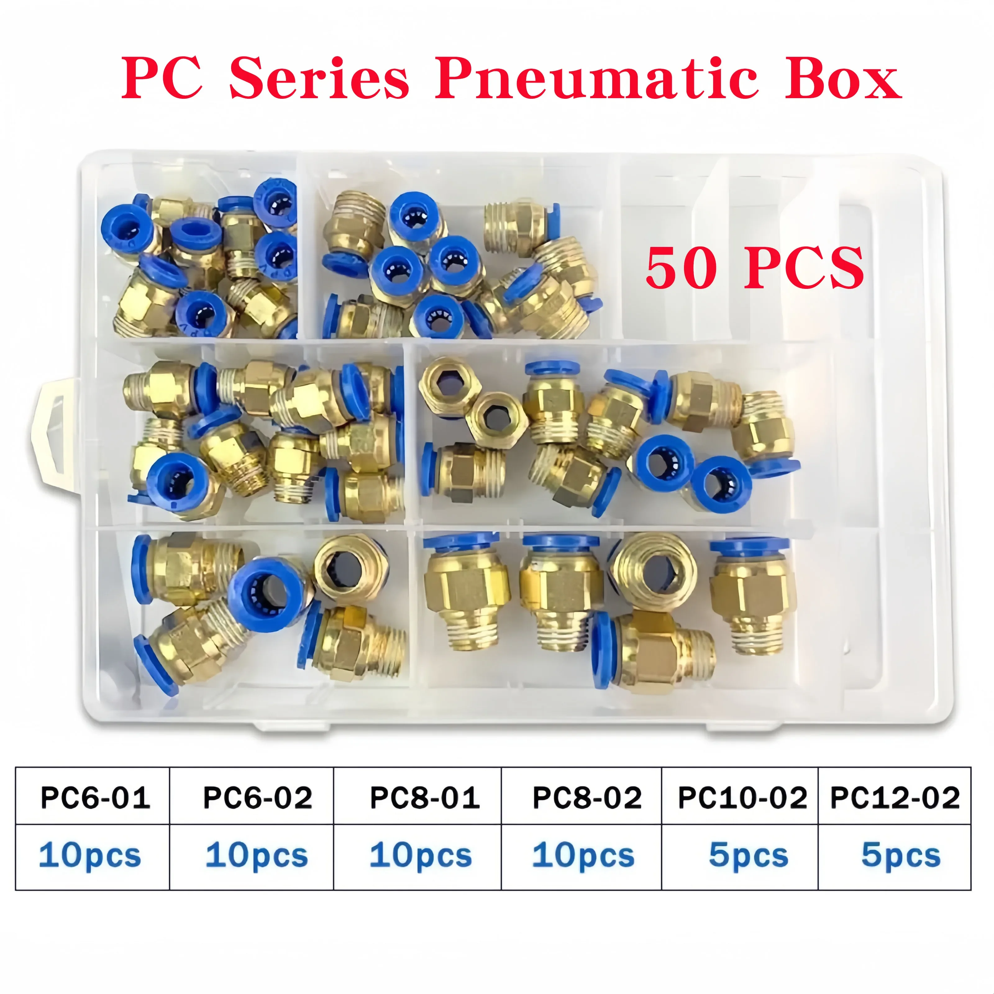 

PC Series Pneumatic Box PC4-M5 PC6-01 PC8-01 PC10-01 Thread 1/4" 1/8" 3/8 1/2 Push in Quick Release Couplings Fittings Connector