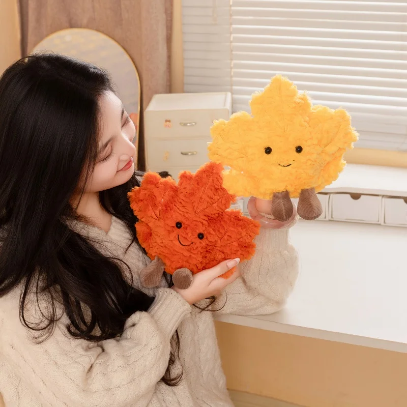 Kawaii مابل ليف ألعاب من نسيج مخملي لطيف الخريف ورقة محشوة النبات دمية لينة ديكور المنزل محبوب بلوشي هدية لفتاة