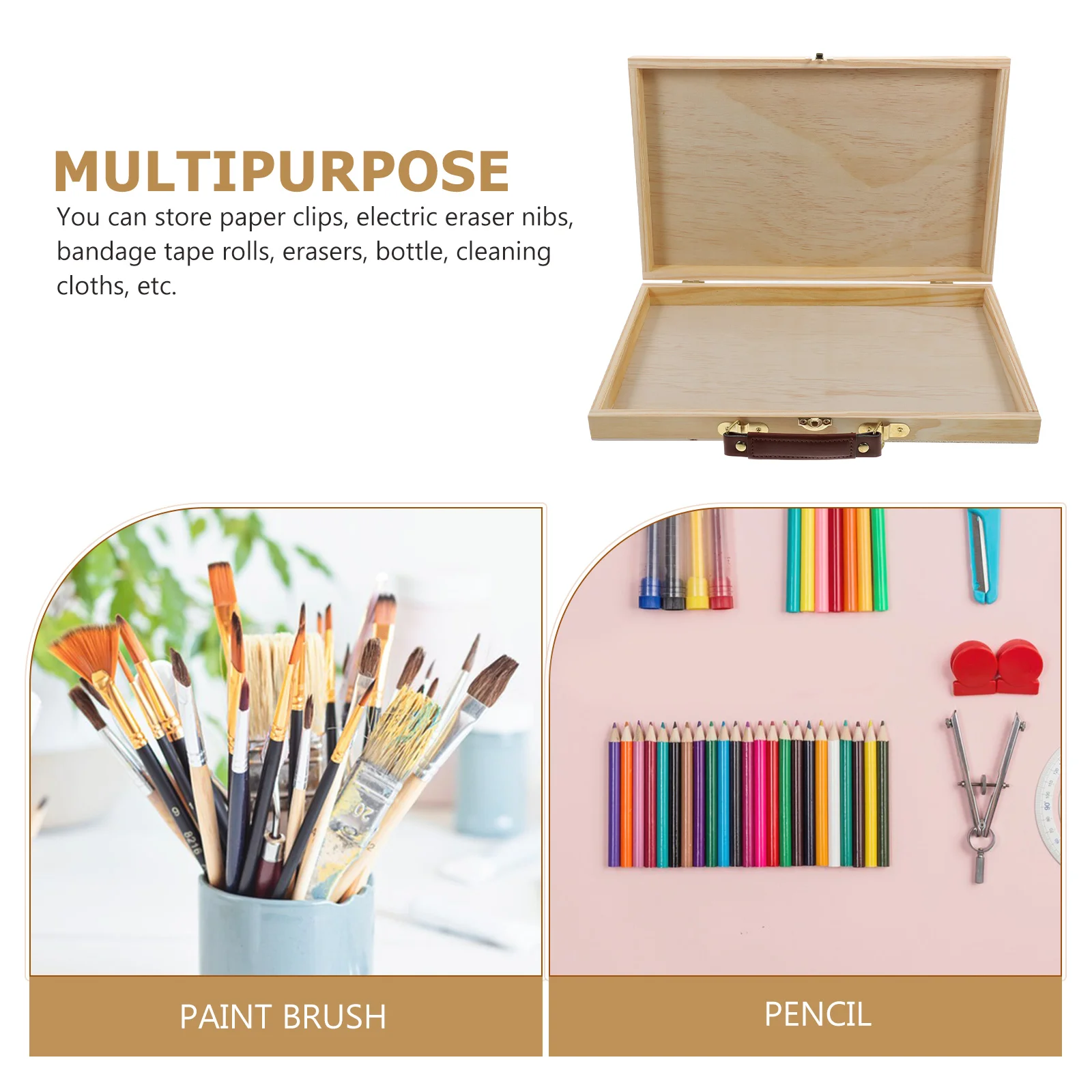 

Portable Wooden Box Durable Handle Lightweight Storage Case for Art Supplies Wooden Storage Box Empty Container Palette