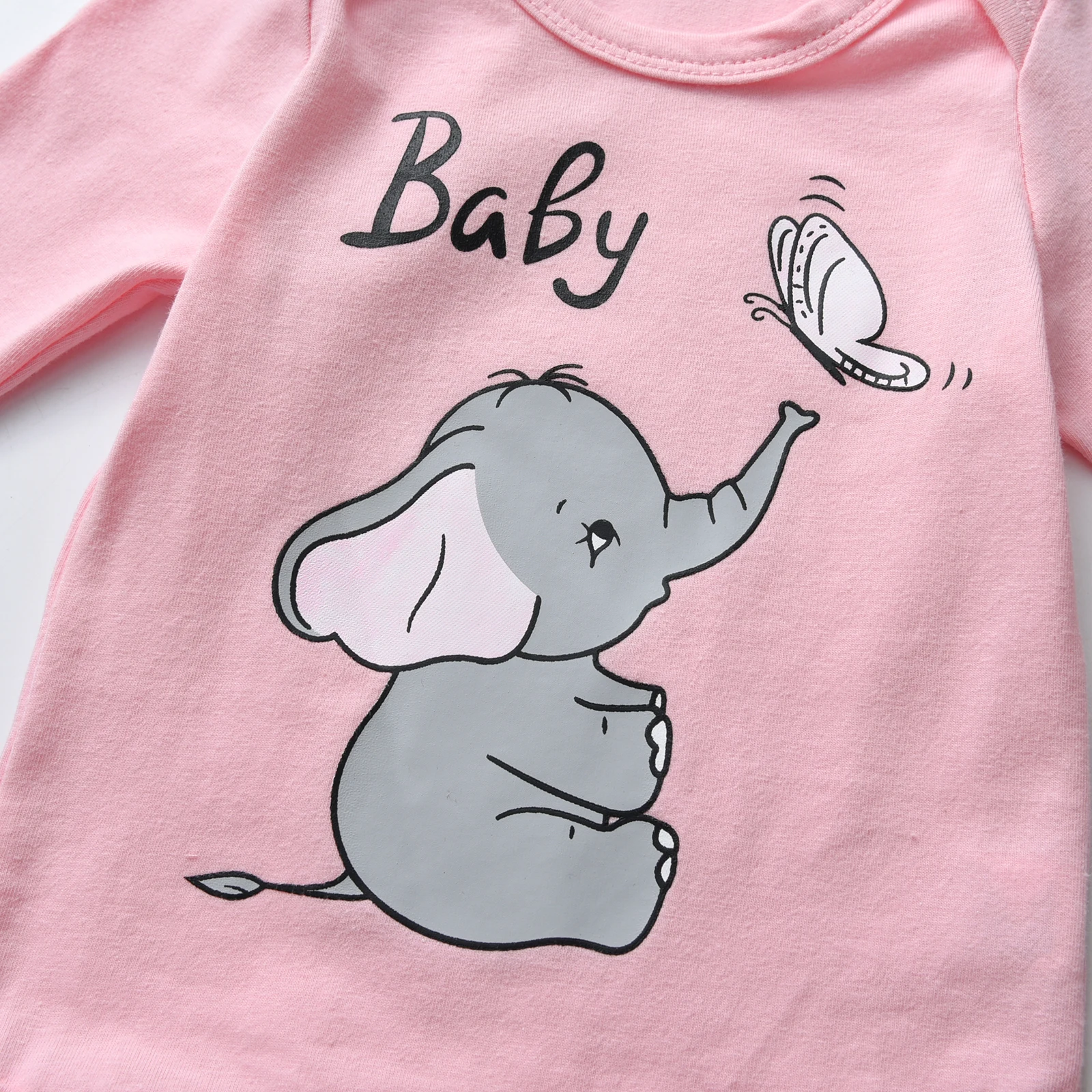 Cute Newborn infant Baby Girl Clothes Set Long Sleeve Romper Top Elephants Printed Pants with Hairband Spring 3PCS Outfit