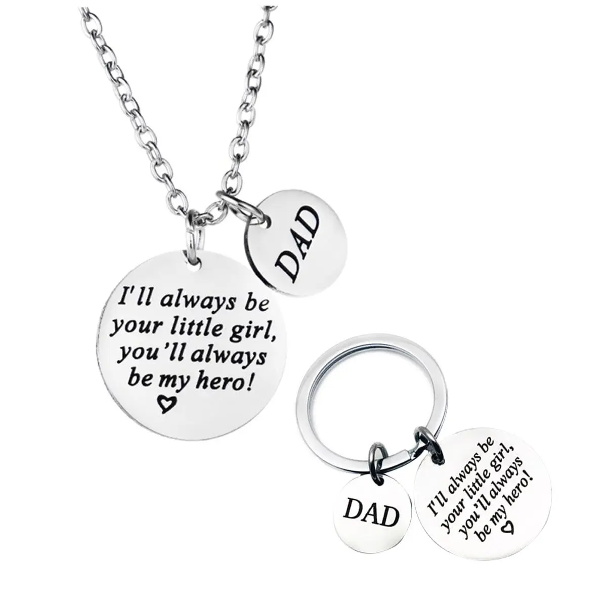 

Necklace Keychain Set Stainless Steel Pendant Jewelry Father Necklace Gifts Carved I'll Always Be Your Little Daddy