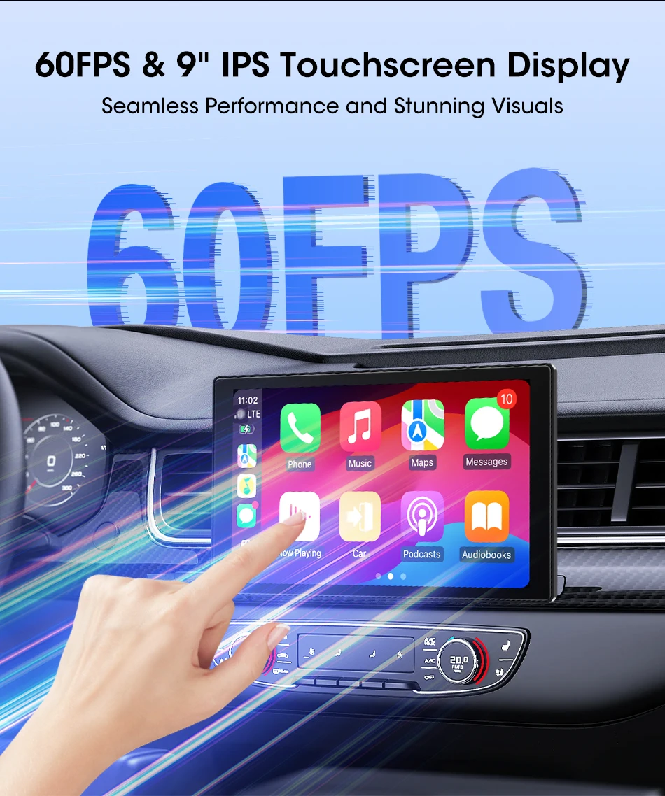 Jansite 9-Zoll-Autoradio mit vertikalem Bildschirm, Multimedia-Videoplayer, kabelloses Carplay, Android Auto, magnetische Halterung, Auto-Monitore, GPS – Detail 2