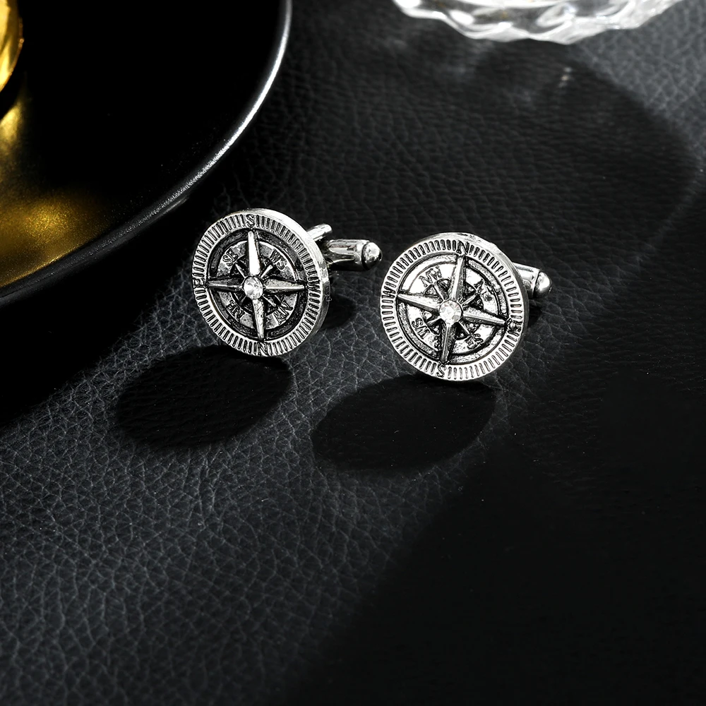 أزرار أكمام مستديرة بتصميم بوصلة رجالي عتيقة لبدلة القميص وبلوزة سهرة لتزيين المجوهرات